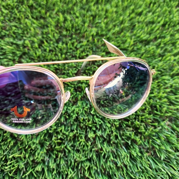 TRUE RELIGION Sunglasses Gold Frame Blue Round Shade - Picture 3 of 8